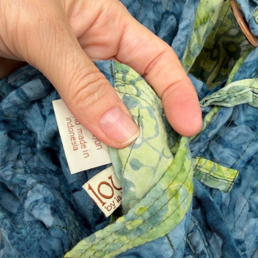 Frivolous by La Blend Reversible Quilted Batik Jacket Green Blue Floral Boho LG - Picture 12 of 13